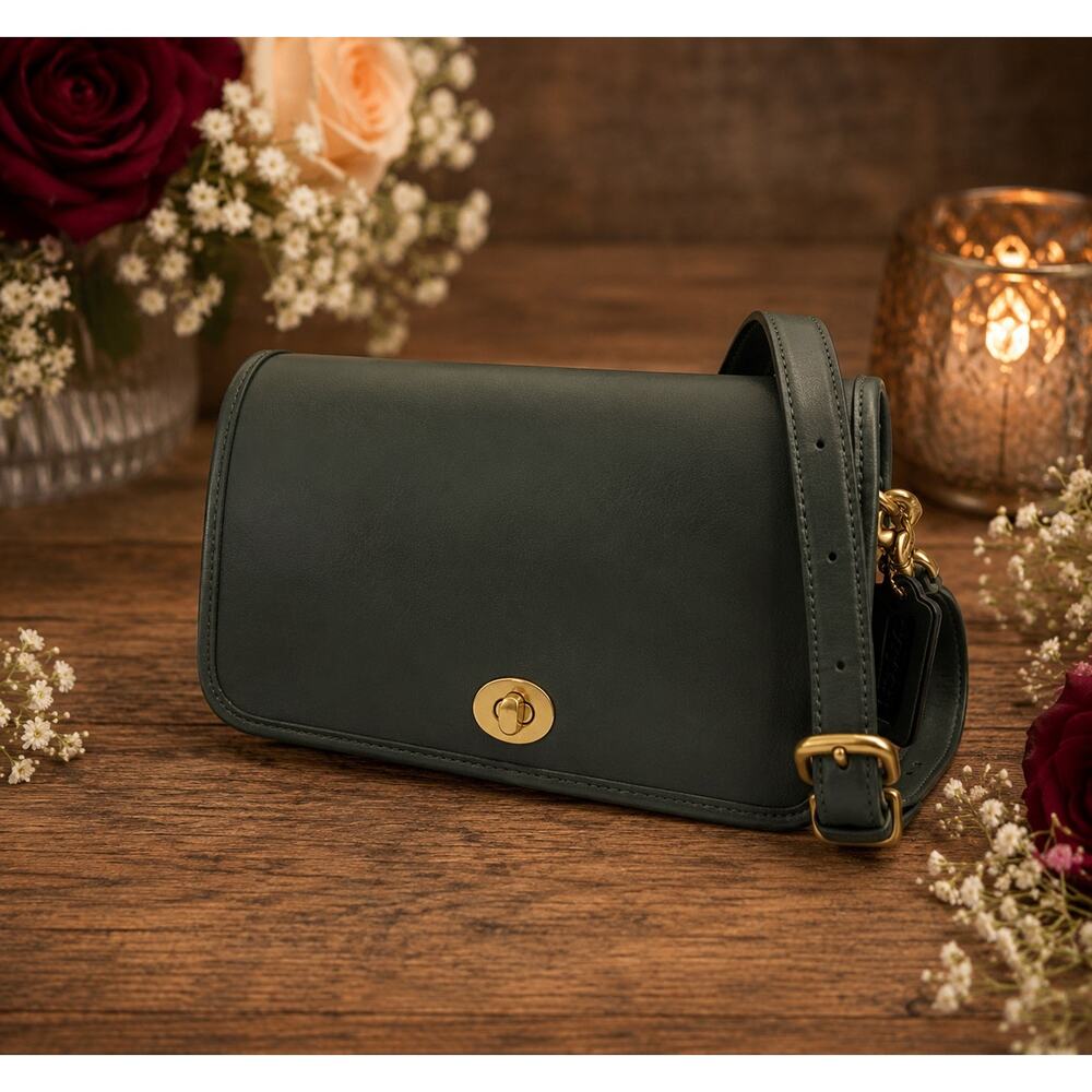 Classic Leather Crossbody Bag in Deep Green with Gold Hardware